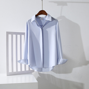 浅蓝色抗皱品牌雪纺衬衫，女高级感长袖，气质通勤垂感防晒衬衣夏季