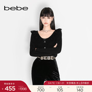 bebe秋冬系列圆领短款花边领羊毛毛衣针织开衫330506