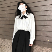 白衬衫女长袖2024年领结外穿jk韩版学生上衣百搭叠穿打底春秋外套