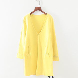 品牌系列 春秋款女装库存折扣中长款黄色针织衫F1425B