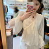 甜美仙气v领蕾丝雪纺衫女2023夏季韩系长袖上衣显瘦气质小衫