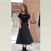黑色连衣裙女夏时尚洋气小众设计收腰显瘦气质名媛高级感法式长裙