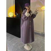 韩国环保皮草外套女秋冬季加厚连帽羊羔毛麂皮(毛，麂皮)绒皮毛一体长款大衣