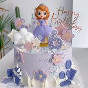 紫色蓬蓬裙小公主蛋糕，装饰摆件梦幻女孩，生日派对蛋糕插件插牌