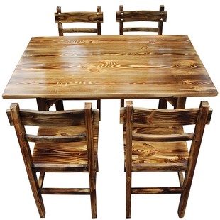 定制商用火锅桌炭烧桌碳烧桌火烧木桌椅松木台凳酒店方桌复古实木
