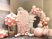 小红书粉色拱门形状女孩宝宝百布置公主一周岁生日派对气球装饰