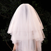 原创在逃公主新娘头纱白色双层细珠蓬蓬纱发梳款简约森系短款配件