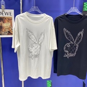 欧货T恤女夏季2023兔子带钻中长款显瘦百搭宽松短袖上衣女潮