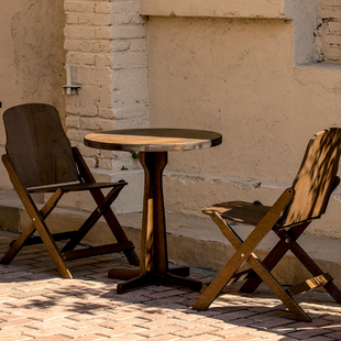 复古实木方桌圆桌子折叠靠背椅，客厅阳台小户型，家用餐桌咖啡桌茶几