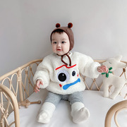 婴儿套装秋冬男宝宝双层加绒卡通上衣裤子2百搭两件套韩版1-3岁春