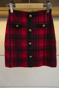 黛比家巨式国际2021冬季针织裙红格半裙n561303d-2280