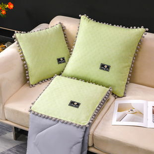 色织全棉抱枕被子两用简约沙发客厅靠枕靠垫办公室午睡纯棉空调被