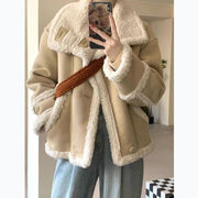 2023冬季麂皮绒羊羔毛外套(毛，外套)女小个子短款加厚皮毛一体机车棉衣