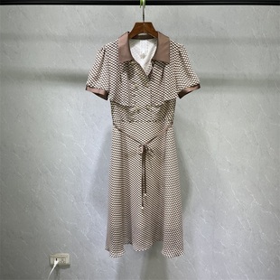 时髦流行的千鸟格雪纺连衣裙女夏季2023年设计感洋气显瘦裙子