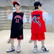 儿童篮球服套装男童，夏季短袖灌篮高手，湘北11号球衣樱木花道假两件