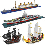 拼装积木玩具建筑海盗，益智模型颗粒，成年城堡船泰坦尼克号大型儿童