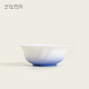 椋木蓝染花口碗骨瓷陶瓷碗创意设计粥汤碗家用吃饭精美骨质瓷餐具