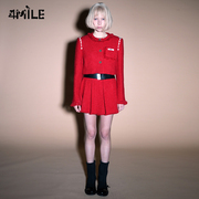 4MILE设计师品牌 胶囊系列 红色小香风短外套学院风百褶半裙套装
