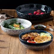 日式深盘子10寸菜盘家用面碗饭盘陶瓷，蒸鱼盘大号平盘复古餐具餐盘