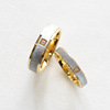 原创设计磨砂金银拼接戒指时尚情侣，结婚钻戒对戒一对钛钢简约学生