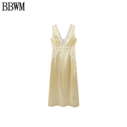 BBWM 欧美女装时尚休闲蕾丝拼接V领收腰背心连衣裙