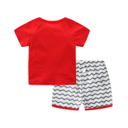 红色婴儿夏装两件套男孩薄款宝宝短袖，t恤套装男女童分体童装纯棉