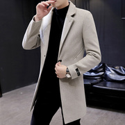 韩版风衣男士秋冬季中长款帅气毛呢子(毛呢子)大衣英伦外套男衣服