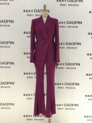 24春季紫红色西装原创设计小众时尚女人味气质套装系腰带收腰
