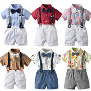 2021夏装男童两件套装，婴儿童连体衣男宝宝绅士，周岁礼服衬衫背带裤