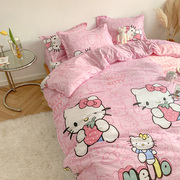 卡通可爱小猫四件套1.8床上用品粉色蝴蝶结学生床单三件套ins被套