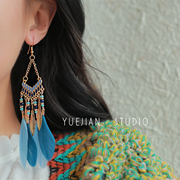 yuejian去有风的地方~云南民族，风波西米亚羽毛，耳饰耳环蚊香盘耳夹