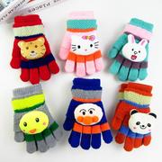韩版儿童卡通手套女冬可爱学生半指五指两件套写字毛线保暖手套男