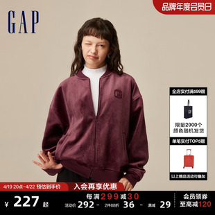 Gap女装秋冬LOGO宽松落肩双面复合天鹅绒外套棒球服756406