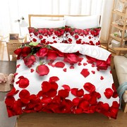 3d四件套立体全棉大红色，玫瑰花酒店民宿，床单被套床上用品纯棉3件