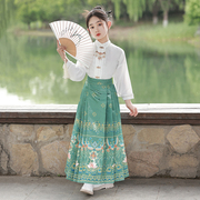 马面裙女大童春秋古装套装，2024中国风女孩，汉服夏季唐装连衣裙