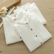 纯棉立领木耳边白色衬衫，日系春秋长袖纯色，打底减龄叠穿衬衣女