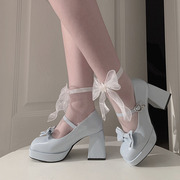 胡桃夹子lolita鞋原创优雅高跟防水台蝴蝶结洛丽塔甜美粗跟单鞋