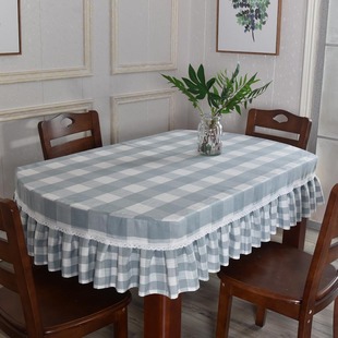 简约现代茶几桌布正方形，桌罩餐桌布椅套布艺，格子台布桌裙长方形