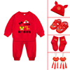 一岁男宝秋季套装大红色卫衣两件套虎，宝宝抓周礼服，女童龙年拜年服