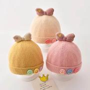 蝴蝶结笑脸婴儿帽子秋冬季宝宝毛线帽可爱冬天幼儿女童小孩针织帽