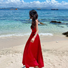 三亚海边拍照衣服超仙红色，吊带沙滩长裙泰国穿搭度假连衣裙高级感