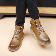 牛皮马丁靴c男秋冬真皮，时尚中高筒，皮靴厚底内增高防滑耐磨潮