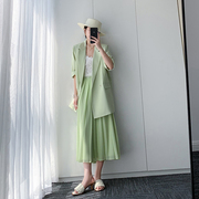 西装外套2024夏装韩版时尚气质薄款垂感百褶半身裙两件套