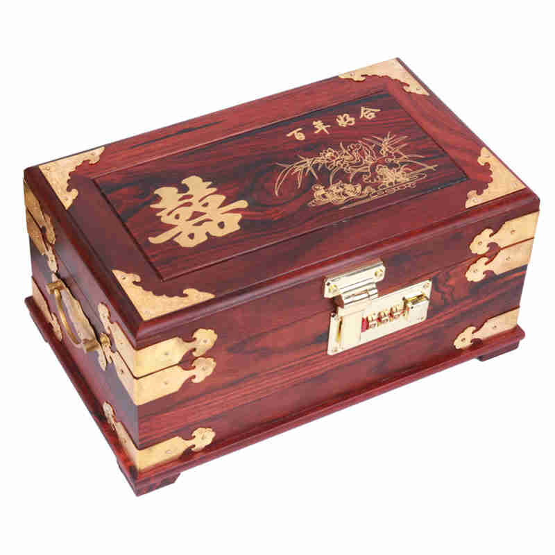 红木首饰盒大红酸枝化妆盒带镜子，密码中式复古木质梳妆珠宝箱结婚