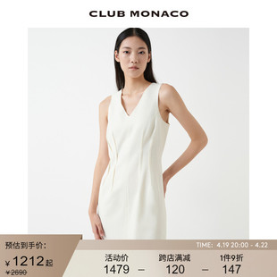 CLUB MONACO女装气质优雅白色V领无袖修身收腰连衣裙