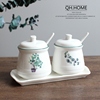 北欧植物陶瓷调味罐厨房用品家用调料盒套装组合调料瓶三件套装罐