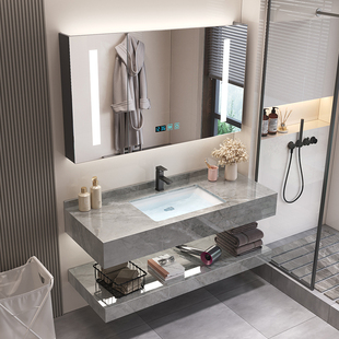 简约浴室柜组合亮面岩板陶瓷，盆卫生间洗漱台洗手池，洗脸池卫浴套装