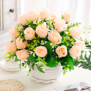 高档花瓶加仿真花装饰客厅餐桌，茶几摆件假花摆设玫瑰绢花插花艺