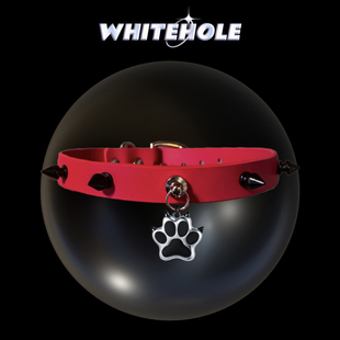 whitehole叛逆小狗爪原创项链，女新年礼物红色，真皮项圈朋克颈链