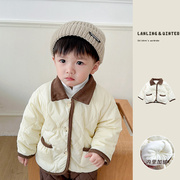 婴幼儿洋气小外套韩版婴儿，衣服冬装男童加厚棉衣0-3宝宝夹棉加绒